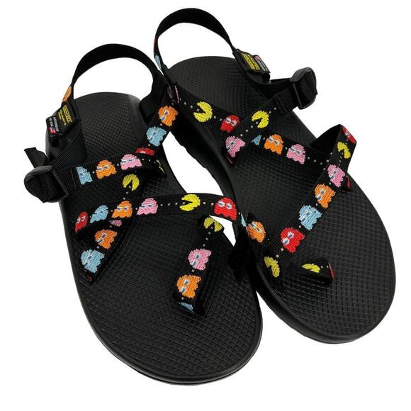 Chaco Z Men's Toe Loop Sandals Pac-Man Scaredy Ghost Black Size 12 - Picture 1 of 9